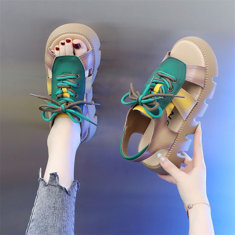Giày Sandal Da Đế Dày Mũi Tròn Thời Trang Mùa Hè 2023 Dành Cho Nữ