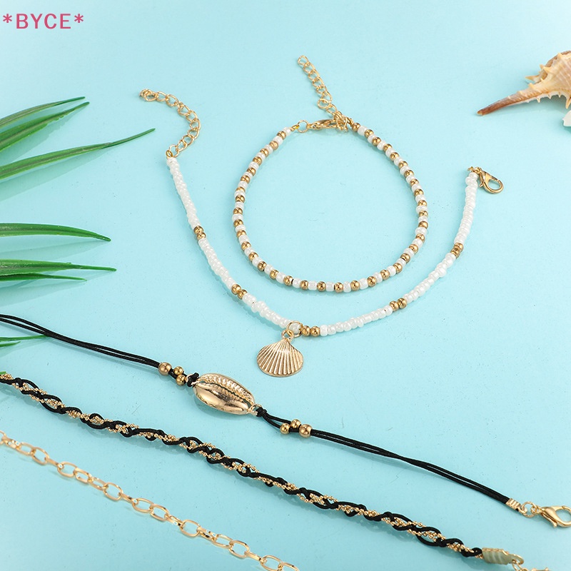 Set 5 Lắc Chân Nhiều Lớp Đính Hạt Vỏ Sò Phong Cách Boho Thời Trang Đi Biển Mùa Hè Cho Nữ Mới