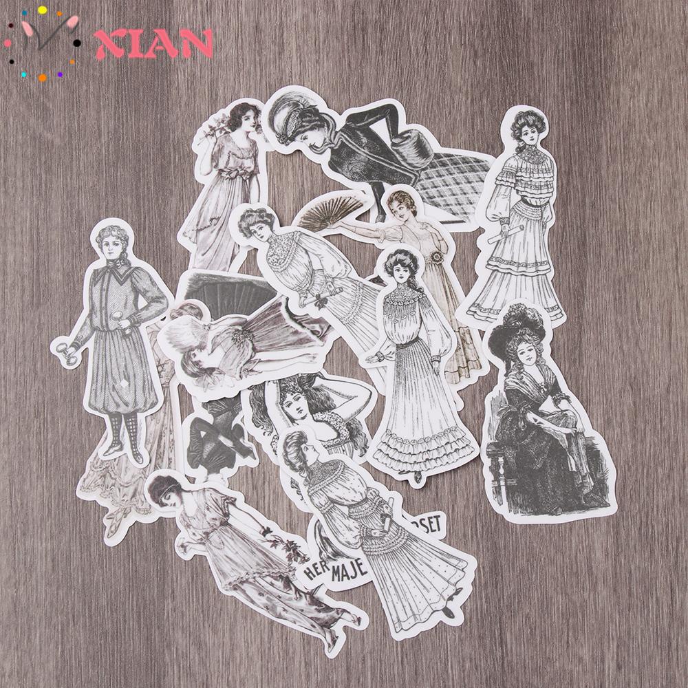 Bộ 14 Miếng Dán Hình Nhân Vật Thời Trang Trang Trí Sổ Tay Nhật Ký
