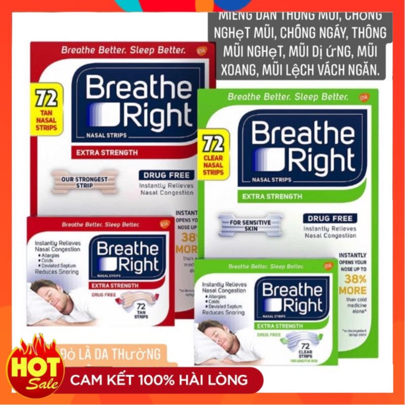 Miếng dán mũi giảm nghẹt mũi, giảm ngáy (gáy) khi ngủ Breathe Right - Small Family
