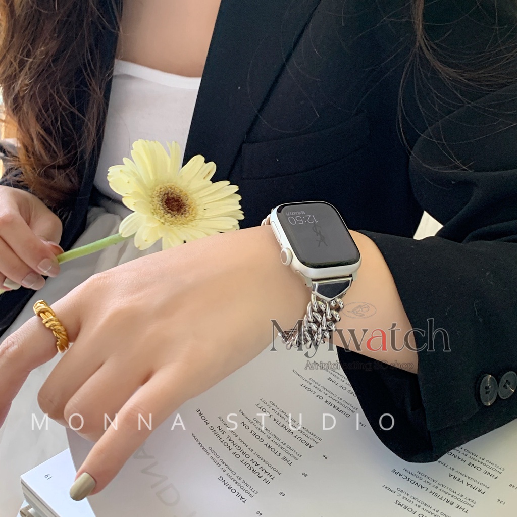 Dây Xích Đôi Bằng Thép Không Gỉ Sang Trọng Cho iwatch Band 45mm 49mm 41mm 40mm 38mm 42mm S8 Ultra 7 SE 6 5 4 3 2