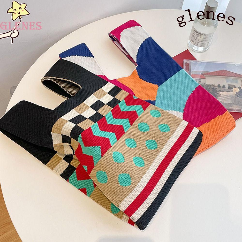 Túi Đựng Đồ Trang Điểm Dệt Kim Co Giãn Họa Tiết Kẻ Sọc / Chấm Bi Có Quai Cầm Tiện Lợi