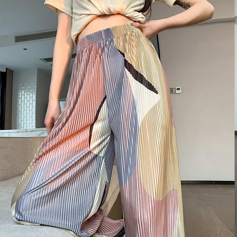 Quần Ống Rộng Lưng Cao Màu Sắc Tương Phản Thời Trang Mùa Hè Cho Nữ
