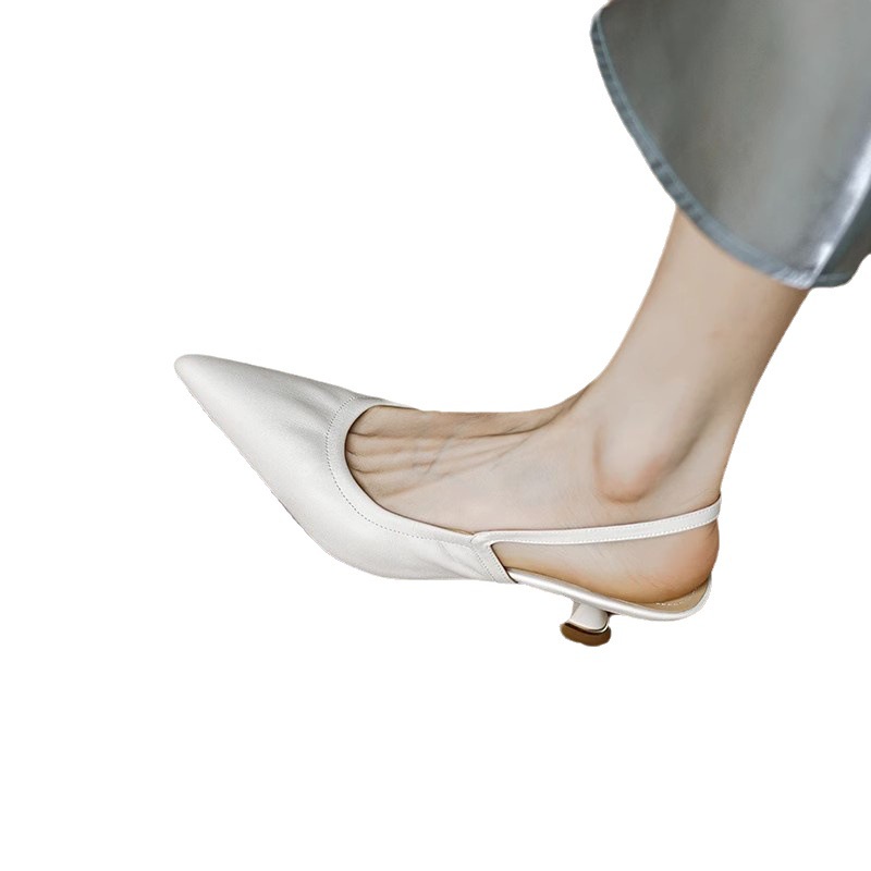 Duoya Giày Cao Gót Da Mềm Mũi Nhọn Miệng Nông Hở Ngón Đế Mềm Cho Nữ Miễn Phí Vận Chuyển