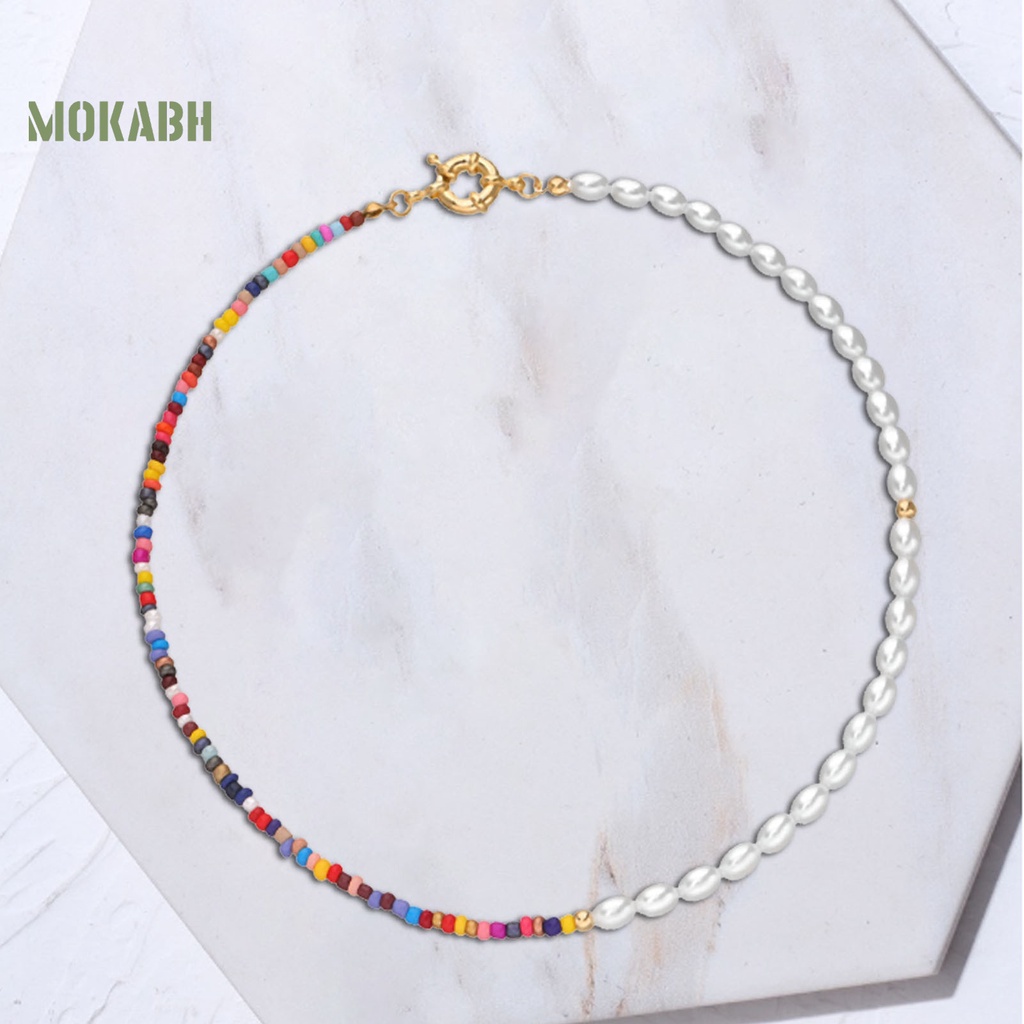 [Mok Abh] Vòng Cổ Choker Hạt Giả Ngọc Trai Nhiều Màu Phong Cách Bohemian Cho Nữ