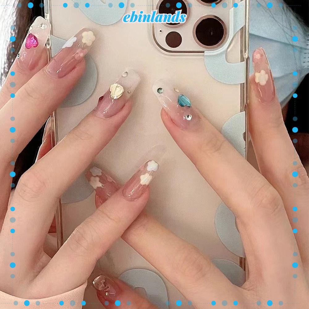 Bộ 24 Móng Tay Giả Múa Ba Lê Họa Tiết Hoa Có Thể Tháo Rời