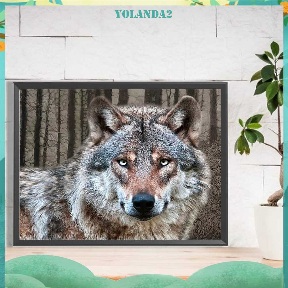 Tranh Đính Đá Kim Cương Toàn Bộ 5D DIY Hình Vẽ Sói Trang Trí Nhà Cửa