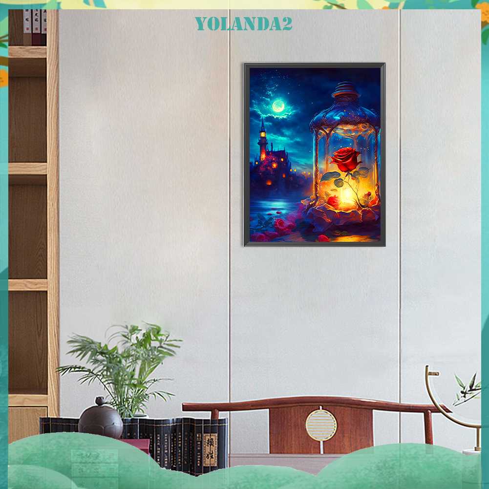 Tranh Đính Đá Kim Cương Toàn Bộ 5D DIY Hình Lâu Đài Hoa Hồng