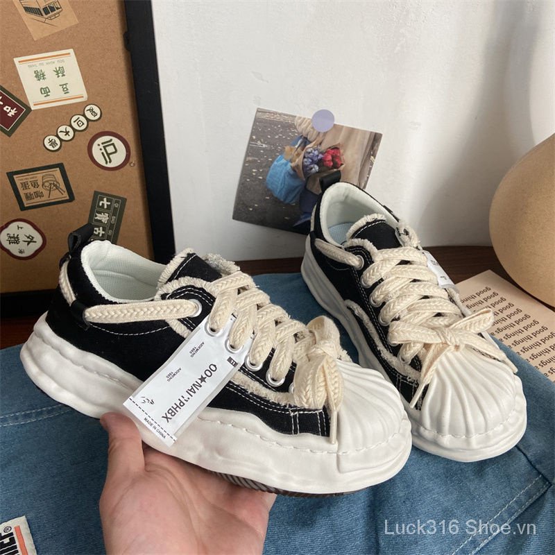 Giày Thể Thao Vải Canvas Đế Bằng Phối Vỏ Sò Thời Trang Mùa Thu 2023 Cho Nữ