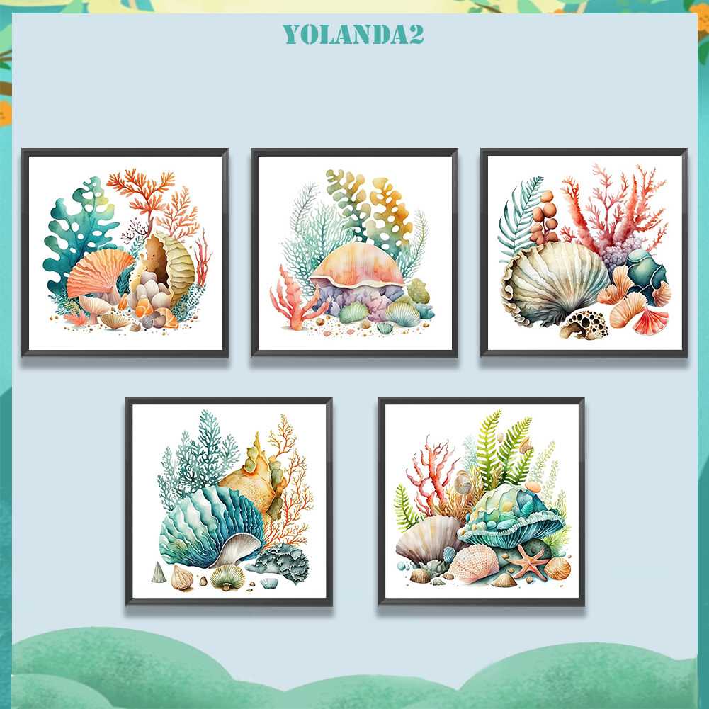 Bộ Tranh Đính Đá 5D Họa Tiết Vỏ Sò / San Hô Độc Đáo DIY Dùng Trang Trí