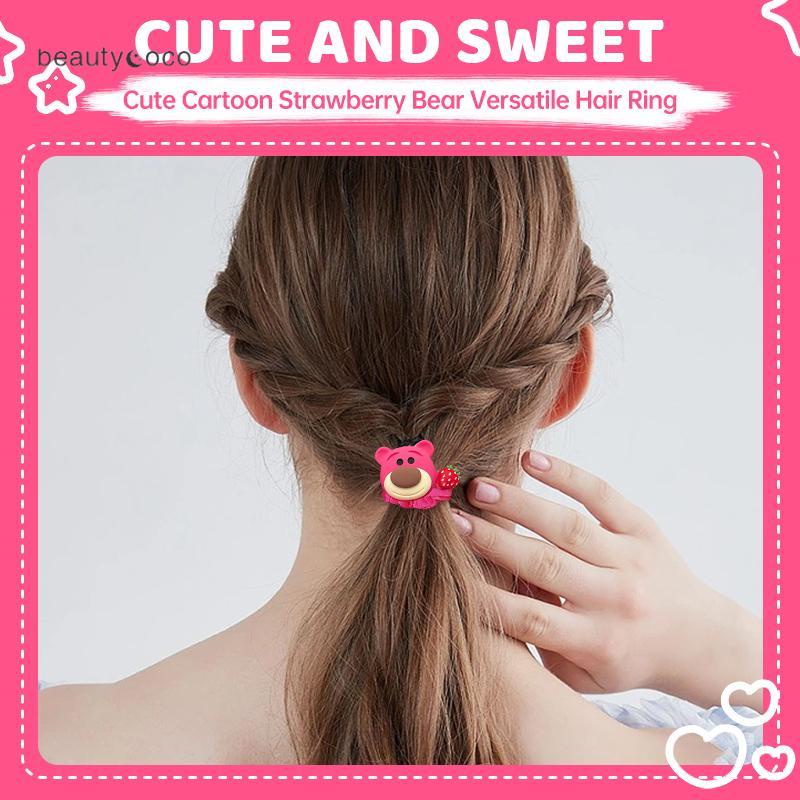 Beautycoco🍊Dây cột tóc Losto chất liệu cao su co giãn hình gấu dâu hoạt hình xinh xắn phong cách Hàn Quốc dành cho nữ