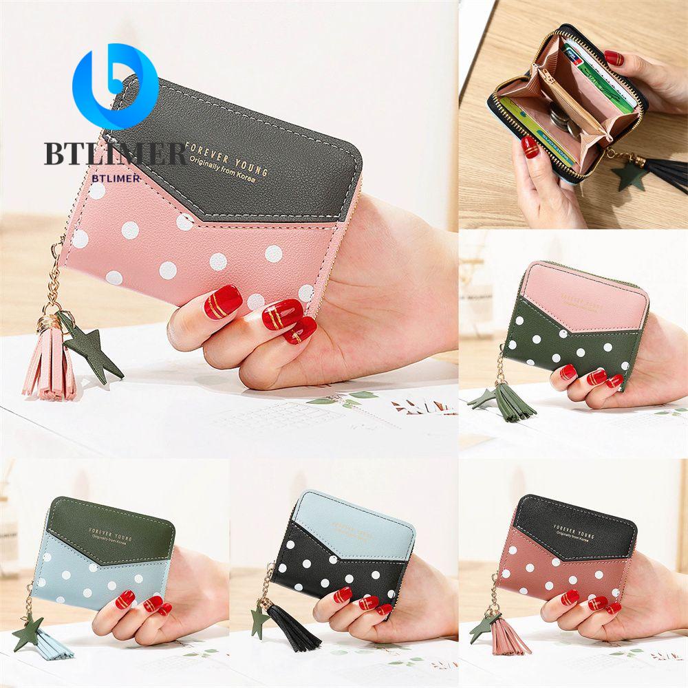 Ví Ngắn Đựng Thẻ Họa Tiết Chấm Bi Phối Tua Rua Dễ Thương Cho Bé Gái Giá Đỡ