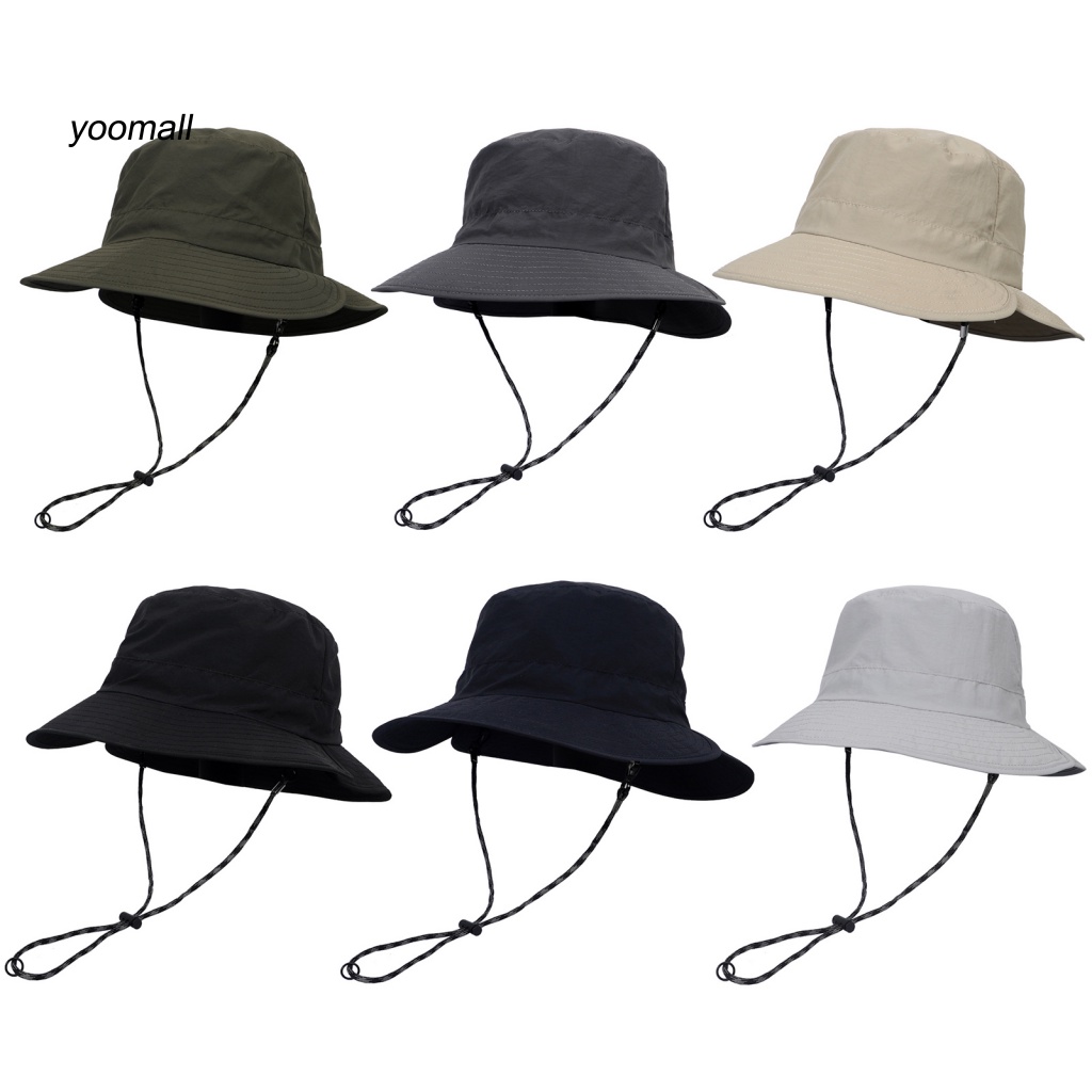 Mũ Tai Bèo Vành Phẳng Màu Trơn Mau Khô Thoáng Khí Chống Nắng Có Dây Điều Chỉnh Được Cho Nam / Nữ