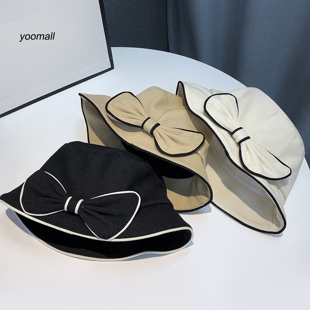 Mũ Tai Bèo Mềm Mại Thoáng Khí Đính Nơ Màu Tương Phản Trang Trí