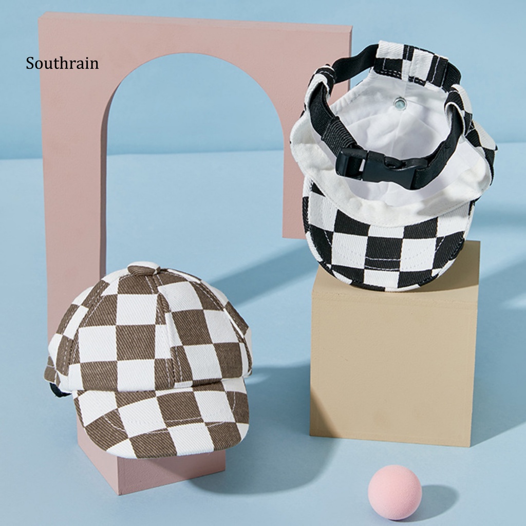 Mũ Lưỡi Trai Thiết Kế Hình Bàn Cờ Chống Nắng Phong Cách Có Thể Điều Chỉnh Dành Cho Cún Cưng