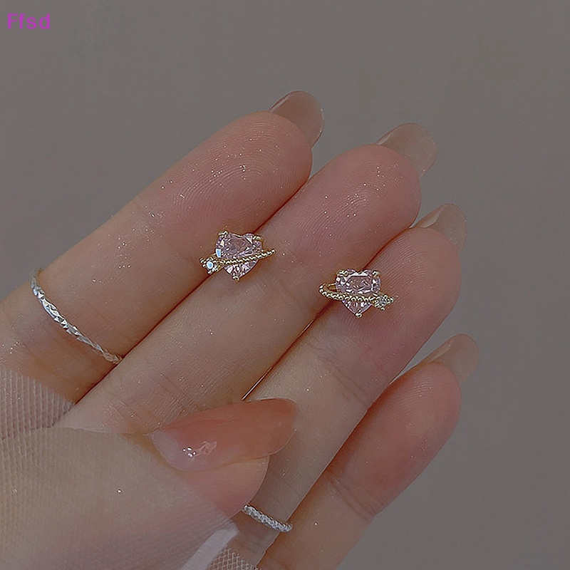 1 Đôi Bông Tai Hình Trái Tim Đính Đá Zircon Hồng Đơn Giản Sáng Tạo Thời Trang Cho Nữ
