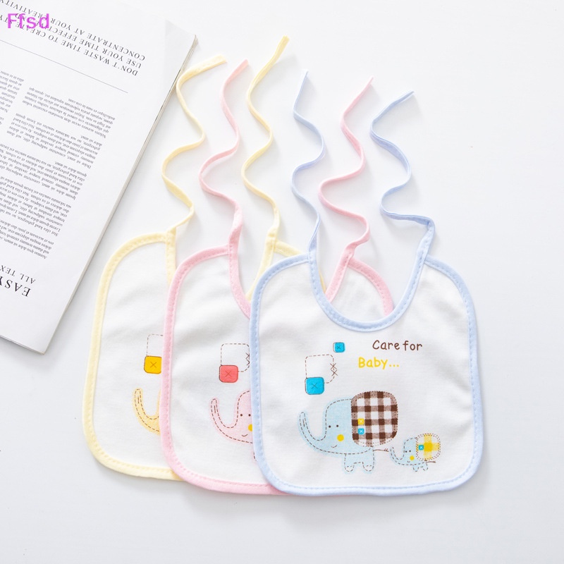 Yếm Ăn Cotton Hai Lớp Chống Thấm Nước Hình Voi Cho Bé {Ffsd}