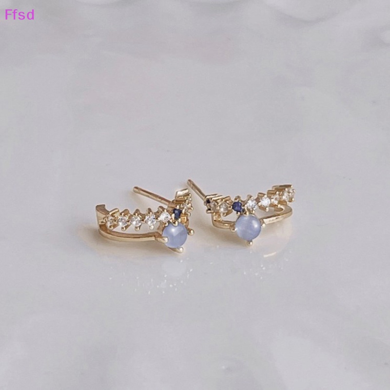 Bông Tai Ngọc Trai Đính Đá Zircon Màu Xanh Dương Thời Trang Hàn Quốc Ngọt Ngào Cho Nữ {Ffsd} Bán Chạy