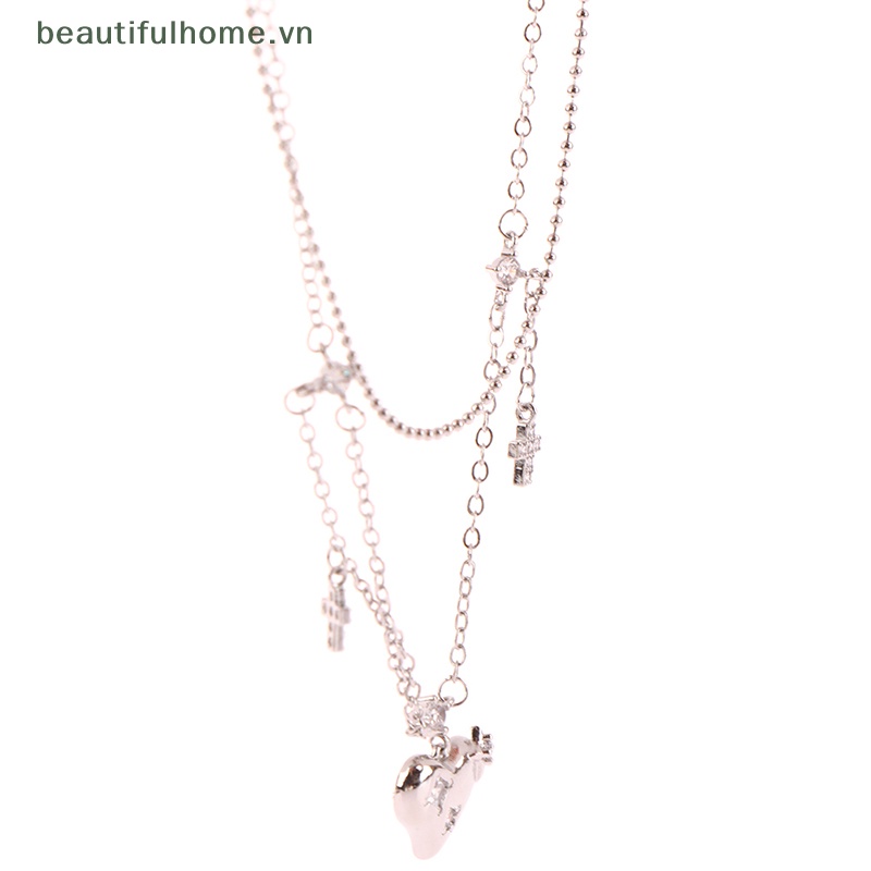 [beautifulhome] Vòng Cổ Choker Dây Xích Mặt Chữ Thập Đính Đá Zircon Trái Tim Cho Nữ Dự Tiệc [beauty]