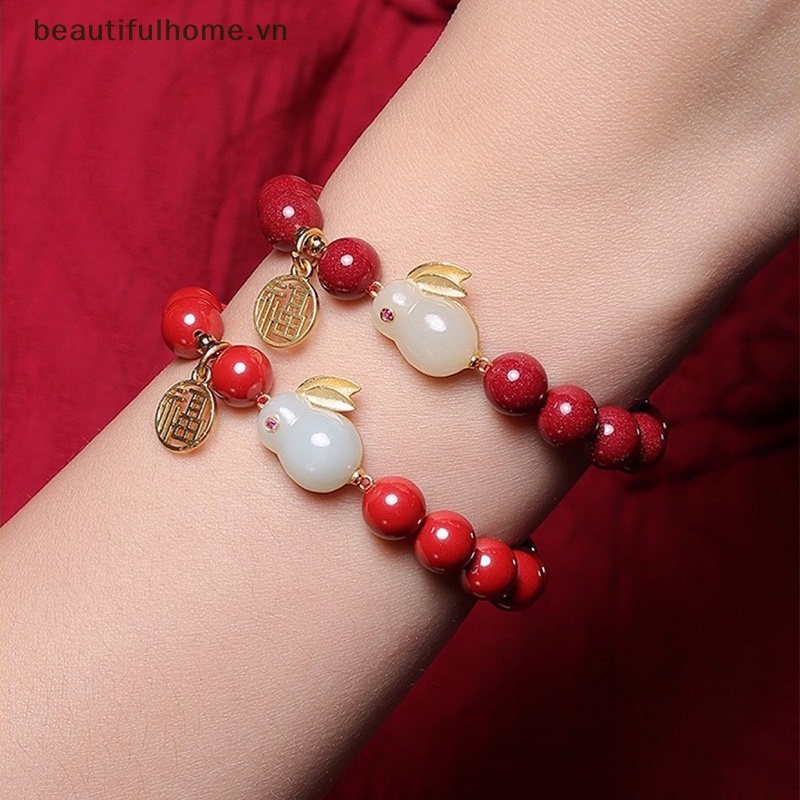[beautifulhome] Vòng Tay Chuỗi Hạt Cinnabar Giả Thỏ May Mắn Trung Hoa Thủ Công Cổ Điển Thời Trang Sáng Tạo [beauty]