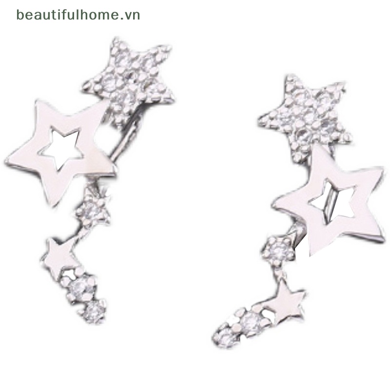 1 Đôi Bông Tai Hình Ngôi Sao Đính Đá Zircon Trắng Sáng Bóng Thời Trang Dành Cho Nữ
