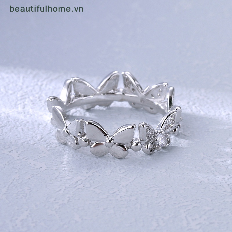 [beautifulhome] Nhẫn Hình Học Bướm Đính Đá Zirconia Sáng Bóng Điều Chỉnh Được Hình Học Thời Trang Làm Quà Tặng Trang Sức [beauty]