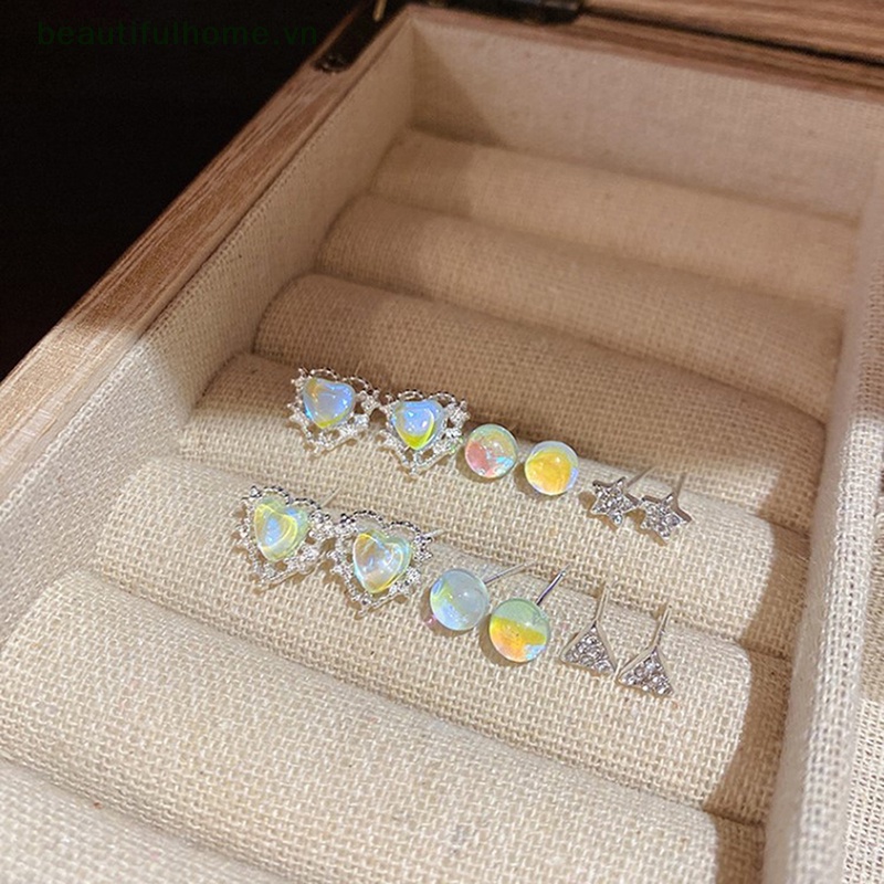 Set 3 Đôi Bông Tai Hình Trái Tim / Ngôi Sao / Ngọc Trai Thời Trang Cho Nữ