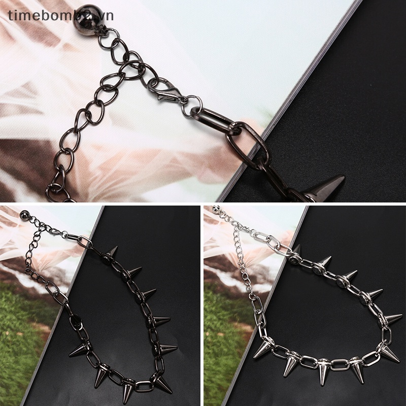 {Timebomb} Vòng Cổ Choker Mắt Xích Nạm Đinh Tán Phong Cách Punk Goth Rock Biker.