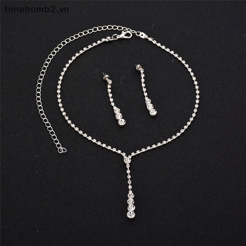 1 Set Vòng cổ Và Bông Tai Dáng Dài Đính Đá Pha Lê Sang Trọng Cho Cô Dâu