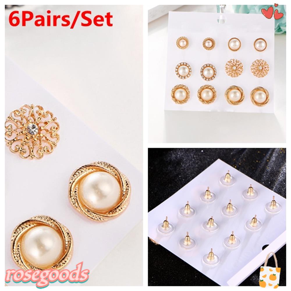 Set 6 Đôi Bông Tai Hình Hoa Hồng Dành Cho Nữ|Tranh Thêu Hoa Hồng