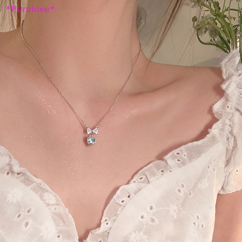 Vòng cổ Mặt Hình Nơ Đính Đá Zircon Màu Hồng Xinh Xắn Cho Nữ Mới
