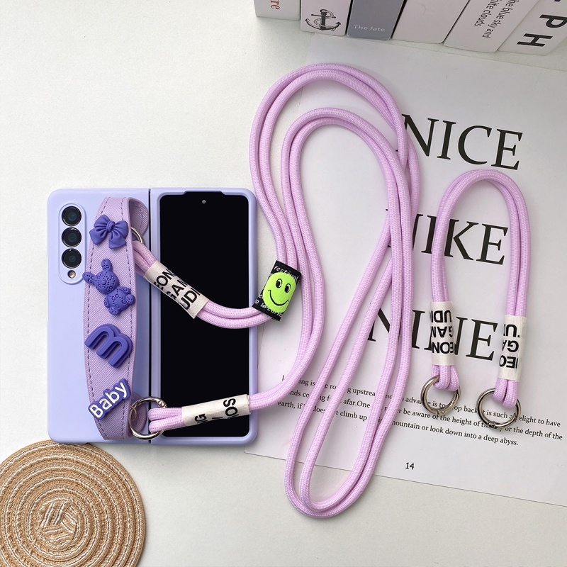 Bao Da Điện Thoại Họa Tiết Gấu Hoạt Hình Có Dây Đeo Cho samsung galaxy z fold 5 4 3 2 5g Ốp