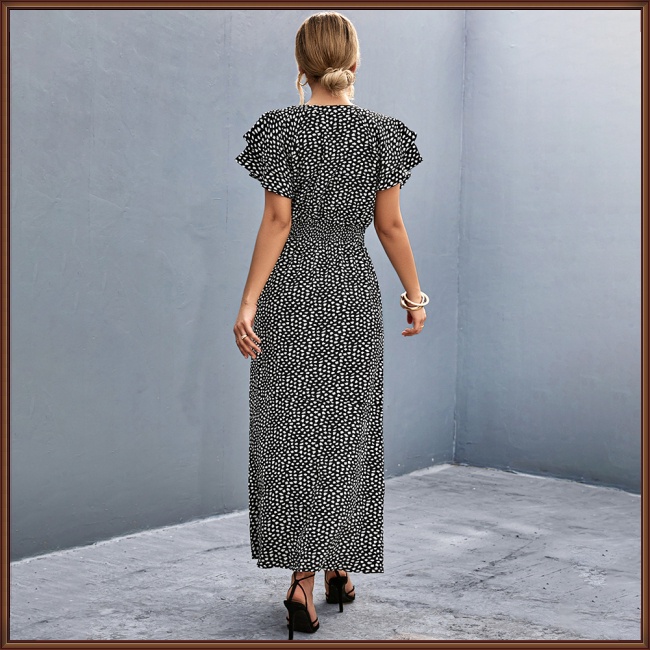 Đầm Dài Xẻ Tà Cột Dây Tay Ngắn In Họa Tiết Độc Đáo Thời Trang Mùa Hè Xinh Xắn Cho Nữ