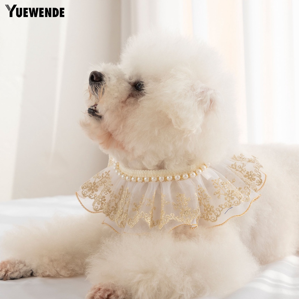 Vòng Cổ Ren Đính Ngọc Trai Nhân Tạo Thoáng Khí Dành Cho Thú Cưng YQ.E