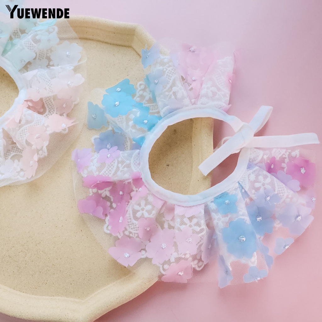 Yq.e Khăn Quàng Cổ Lưới Viền Ren Hoa Màu Tương Phản Thoáng Khí Chống Thất Lạc Trang Trí Vòng Cổ Đi Bộ Hàng Ngày Cho Cún Cưng