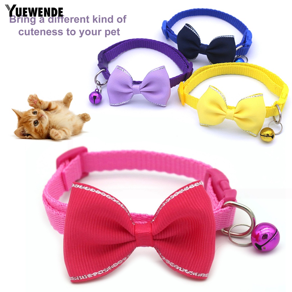 Yq.e Vòng Cổ Thắt Nơ Màu Trơn Dễ Thương Có Chuông Giáng Sinh Cho Mèo Cưng