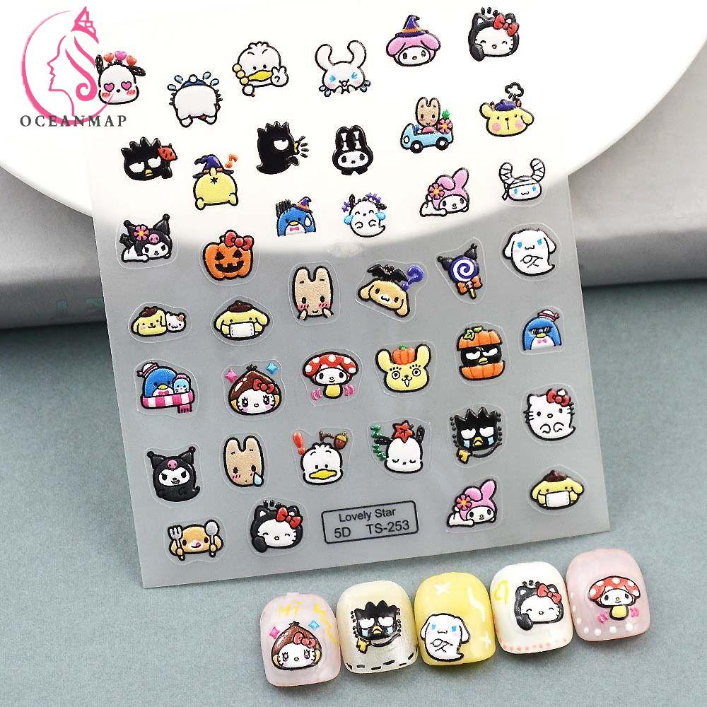 Nhãn Dán Móng Tay Hình Mèo Kuromi Kitty Dễ Thương Cho Nữ