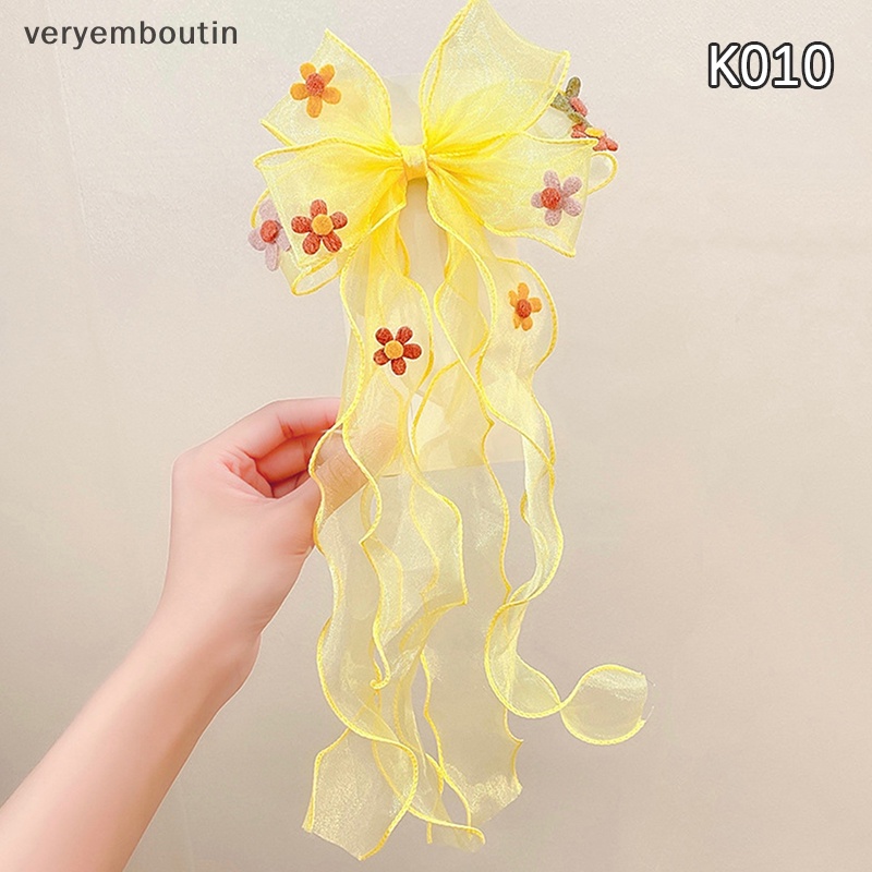 Kẹp Tóc Ruy Băng Dài Hình Bông Hoa Màu Sắc Xuân Hè Dễ Thương Cho Bé Gái