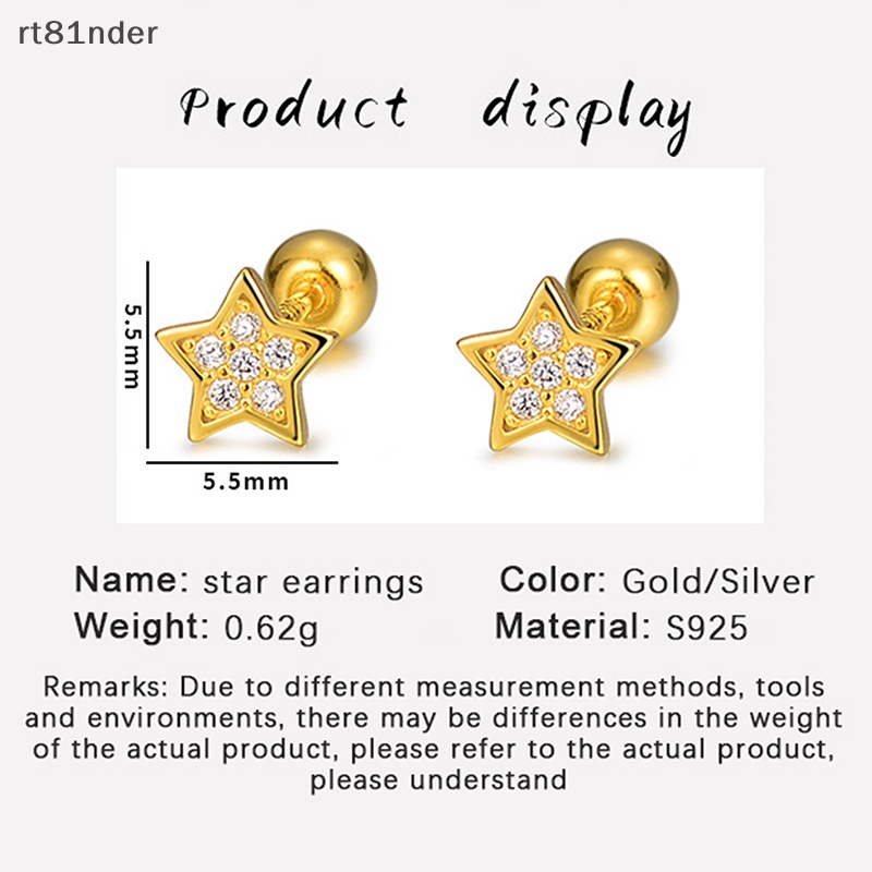 1 Đôi Bông Tai Bạc S925 Hình Ngôi Sao Năm Cánh Dạng Xoắn Ốc Dành Cho Nữ