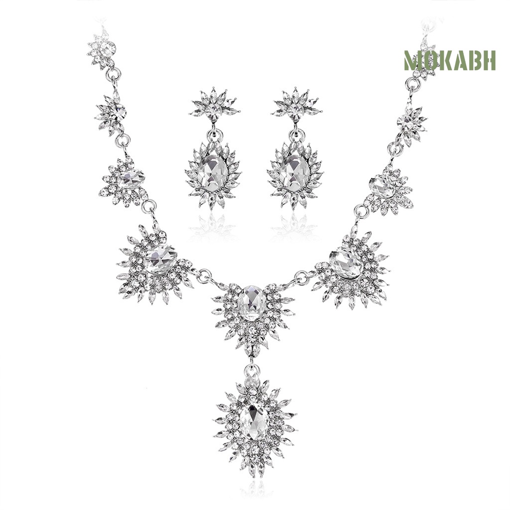 1 Bộ Vòng cổ Và Bông Tai Hình Hoa Hướng Dương Đính Pha Lê Giả Lấp Lánh Thời Trang Cho Cô Dâu