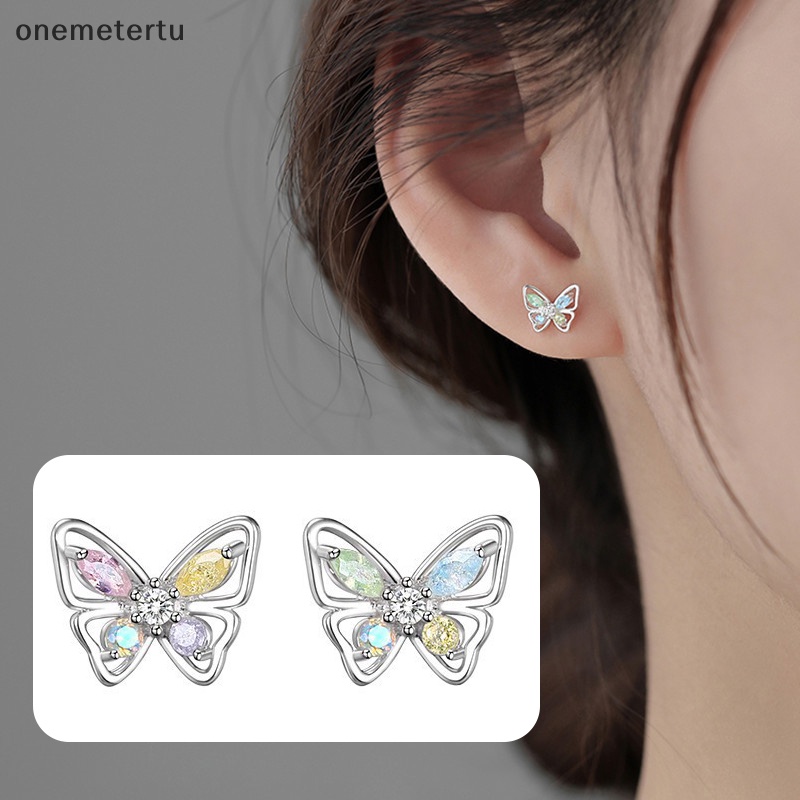 Bông Tai Đinh Tán Xoắn Ốc Hình Bướm Đính Đá Zircon Bóng Cho Nữ