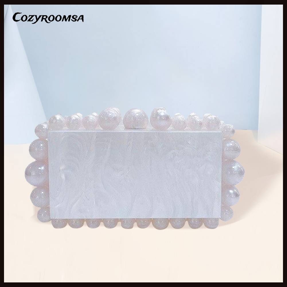 Túi Xách Đeo Chéo Đính Hạt Acrylic Phối Dây Xích Thời Trang Dạ Tiệc Sang Trọng