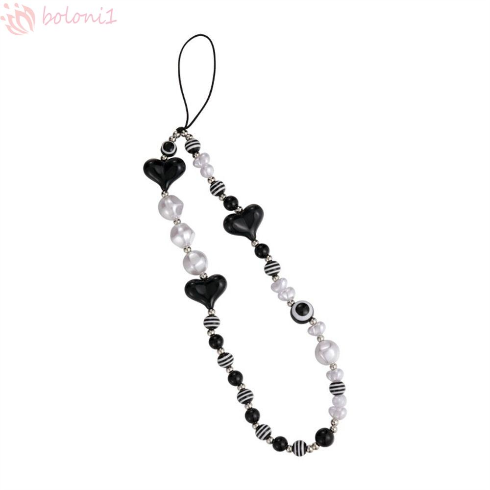 [COD] Dây Đeo Điện Thoại Acrylic Hình Trái Tim / Bướm Màu Đen Chống Thất Lạc