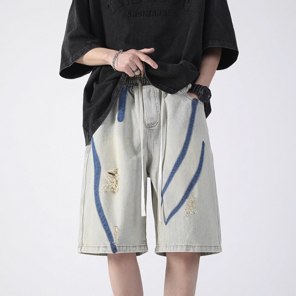 Quần Short Denim Dáng Rộng In Họa Tiết Phong Cách Đường Phố Thời Trang Mùa Hè Cho Nam