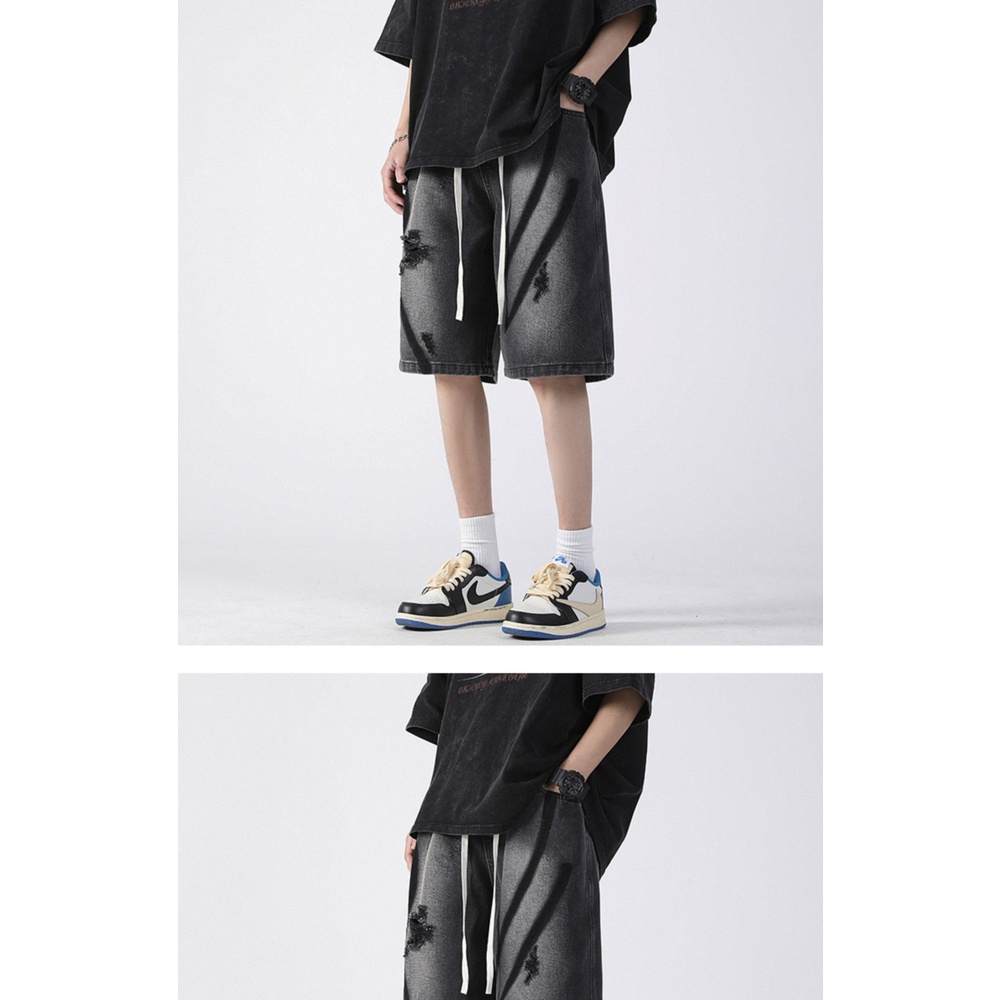 Quần Short Denim Dáng Rộng In Họa Tiết Phong Cách Đường Phố Thời Trang Mùa Hè Cho Nam