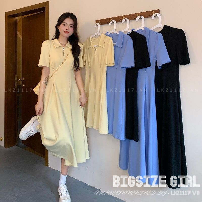 Váy đầm nữ Bigsize Đầm polo dáng suông tay ngắn có cổ mùa hè Phong cách Hàn Quốc Thời Trang đẹp