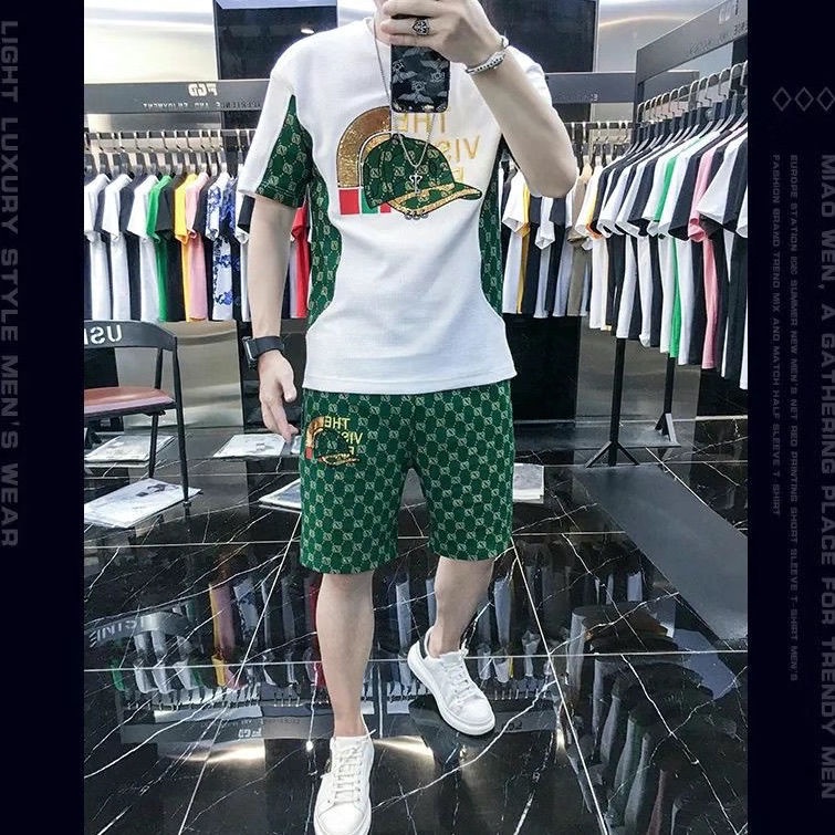 Set Áo Thun Ngắn Tay Cổ Tròn Và Quần Short Ống Rộng Thời Trang Mùa Hè Dành Cho Nam