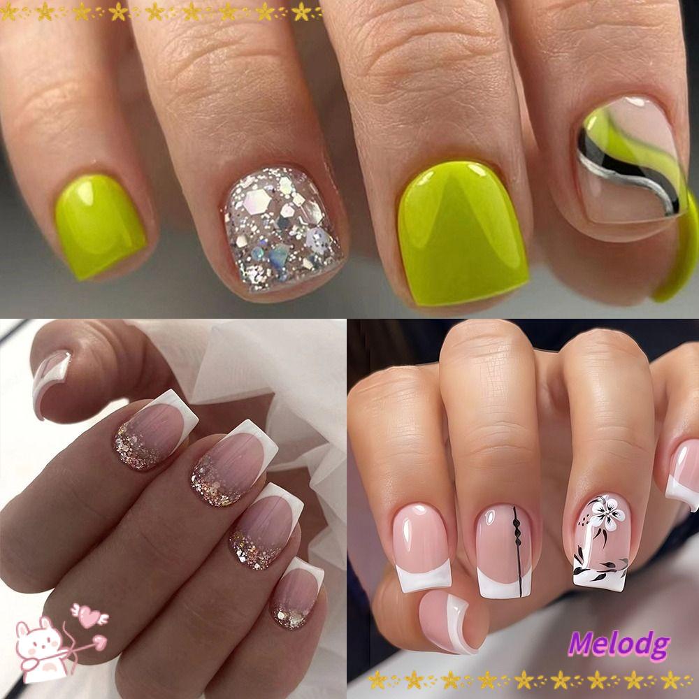 Set 24 Móng Tay Giả Dạng Nhấn DIY Lấp Lánh Có Thể Tháo Rời