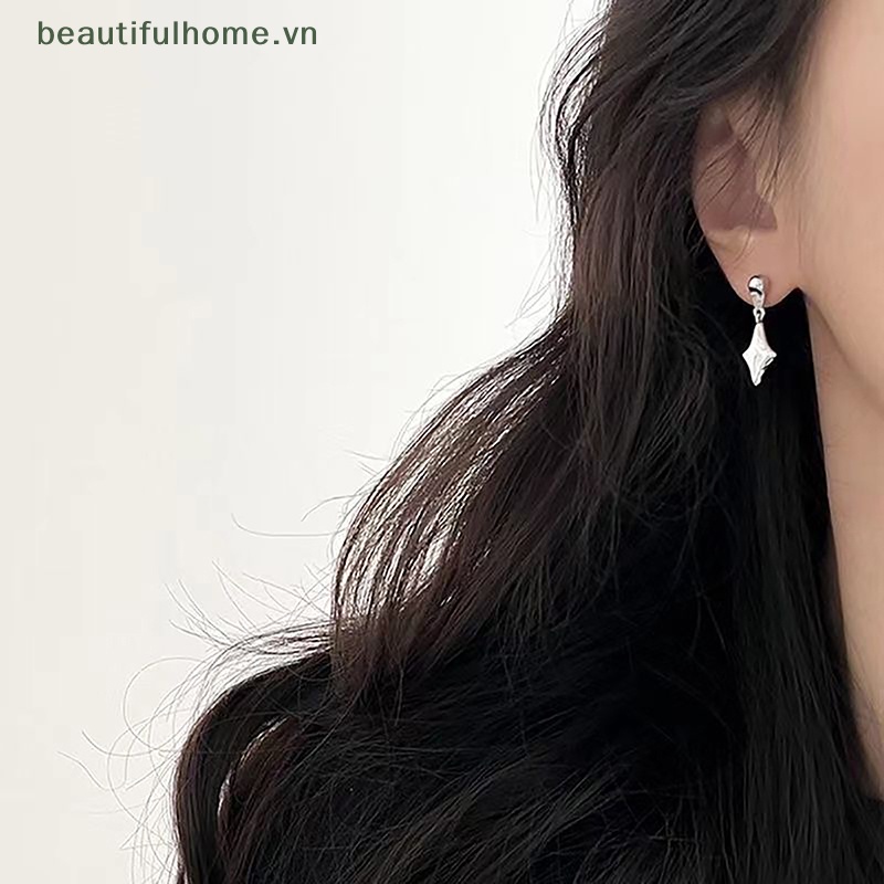 [beautifulhome] Bông Tai Ngôi Sao Rỗng Không Đối Xứng Thời Trang Đơn Giản Cá Tính Bốn Mùa Bạc Trang Sức [beauty]