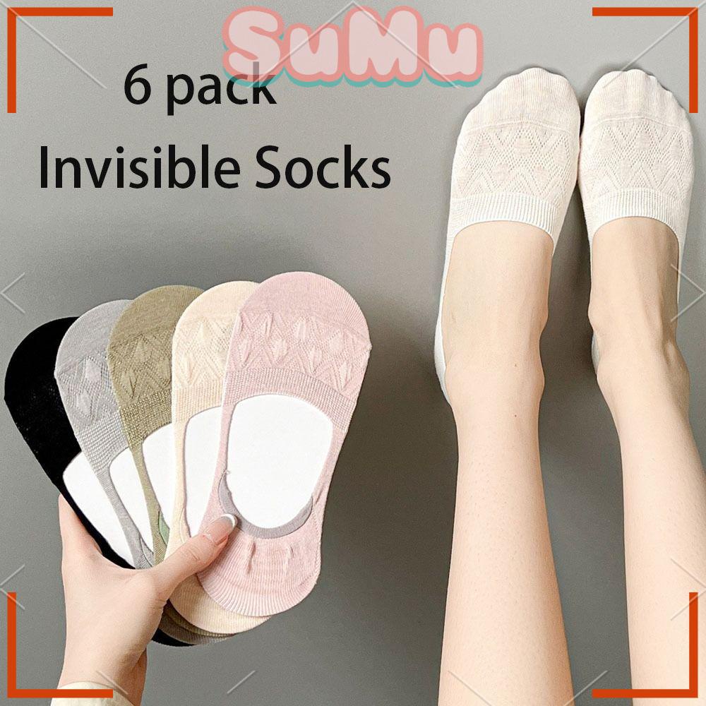 Set 6 Đôi Tất Cotton Chống Trượt Màu Sắc Đơn Giản Cho Nữ